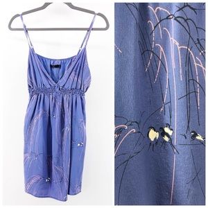 Lux. | Silk Purple Bird Pattern Mini Tank Dress